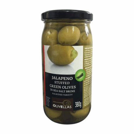 Olives 380g green with jalapeno Olivell Olivellas, Greek olives