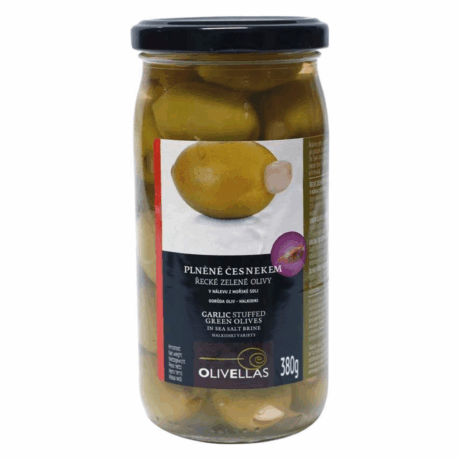 Olives 380g green with garlic Olivell Olivellas, Greek olives